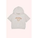 Kız Çocuk Kapüşonlu Kısa Kollu Ön Bedeni Simli Nakışlı Cepli Bej Sweatshirt 8 Yaş (128 cm)
