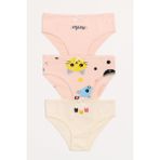 Kız Çocuk Kedi Desenli 3'lü Slip Külot Açık Pembe