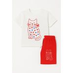 Kız Çocuk Kedi Desenli Şortlu Pijama Takımı