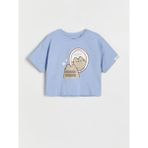 Kız Çocuk Kedi Grafikli Mavi Crop Tshirt - Mavi-70758 - 3 - 4 Yaş