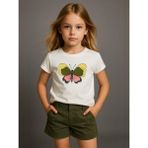 Kız Çocuk Kelebek Desenli T-Shirt - Ekru - 5 Yaş