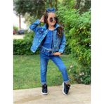 Kız Çocuk Kot Pantolon / Kot Ceket / Kot Bluz 3'lü Takım - Mavi - 4 - 5 Yaş