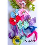 Kız Çocuk Kumaş Fiyonk Unicorn Yapay Saç Postiş 5 Adet