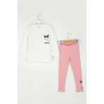 Kız Çocuk Kuromi Baskılı Takım Sweatshirt ve Fitilli Esnek Tayt Kombinli - Ekru - 4 - 5 Yaş