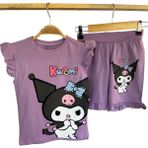 Kız Çocuk Kuromi Desenli Şortlu Takım - 4 - 5 Yaş - Mor
