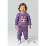 Kız Çocuk Labubu Karakter Nakışlı Peluş Polar Pijama Takımı | Kışlık 2’li Ev Giyim Seti - Mor - 1 Yaş