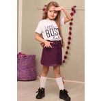 Kız Çocuk Little Boss Yazı Baskılı T-Shirt Cep Detaylı Kemerli Bordo Deri Etekli Takım