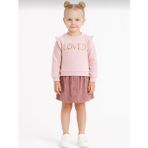Kız Çocuk "loved" Nakışlı Sweatshirt ve Kadife Etek Ikili TAKIM-107581P - 2 - Pembe