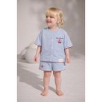 Kız Çocuk Mediterranean Kiraz Nakışlı Düğmeli Şortlu Pijama Takımı Mavi