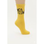 Kız Çocuk Meow Yazılı Pamuklu Soket Çorap M00762 - 5 - Sarı