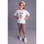 Kız Çocuk Mickey Mouse Baskılı Oversize Tişört ve Tayt Takımı – 2'li – Pamuklu – Rahat Kombin - Beyaz - 4 - 5 Yaş