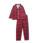 Kız Çocuk Milan Kumaş Kırmızı Ekose Desenli Uzun Kollu Gömlek Yaka Düğmeli Pijama Takımı (Kırmızı, 7 yaş)