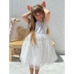 Kız Çocuk Minik Papatya Desenli Kısa Kol Elbise Ketbaby HPN007 - Beyaz - 1 - 2 Yaş