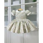 Kız Çocuk Mint Çıtır Çiçekli Elbise – Pamuklu, Klasik Stil, Bebe Yaka - 9 Ay
