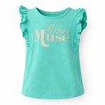 Kız Çocuk Modern Muse Yazılı Yaldızlı Baskılı T-Shirt Yeşil (Yeşil, 10 Yaş)