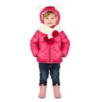Kız Çocuk Mont Puantiyeli PonPonlu Kaşkollu (Pembe, 2 Yaş)