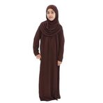 Kız Çocuk Namaz Elbisesi- Kaşkorse Pratik Başörtülü (Acı Kahve, 9-11 Yaş)