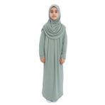 Kız Çocuk Namaz Elbisesi- Kaşkorse Pratik Başörtülü (Açık Su Yeşili, 9-11 Yaş)