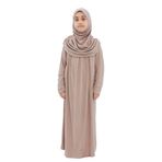 Kız Çocuk Namaz Elbisesi- Kaşkorse Pratik Başörtülü (Açık Vizon, 9-11 Yaş)