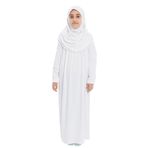 Kız Çocuk Namaz Elbisesi- Kaşkorse Pratik Başörtülü (Beyaz, 9-11 Yaş)