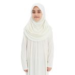 Kız Çocuk Namaz Elbisesi- Kaşkorse Pratik Başörtülü (Ekru, 9-11 Yaş)