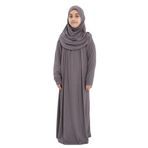 Kız Çocuk Namaz Elbisesi- Kaşkorse Pratik Başörtülü (Füme, 9-11 Yaş)