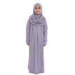 Kız Çocuk Namaz Elbisesi- Kaşkorse Pratik Başörtülü (Gri, 9-11 Yaş)