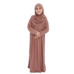 Kız Çocuk Namaz Elbisesi- Kaşkorse Pratik Başörtülü (Gül Kurusu, 9-11 Yaş)