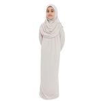 Kız Çocuk Namaz Elbisesi- Kaşkorse Pratik Başörtülü (Koyu Krem, 9-11 Yaş)