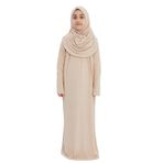 Kız Çocuk Namaz Elbisesi- Kaşkorse Pratik Başörtülü (Kum Beji, 9-11 Yaş)