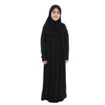 Kız Çocuk Namaz Elbisesi- Kaşkorse Pratik Başörtülü (Siyah, 9-11 Yaş)