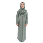Kız Çocuk Namaz Elbisesi- Kaşkorse Pratik Başörtülü (Su Yeşili, 9-11 Yaş)