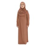 Kız Çocuk Namaz Elbisesi- Kaşkorse Pratik Başörtülü (Taba, 9-11 Yaş)