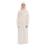 Kız Çocuk Namaz Elbisesi- Kaşkorse Pratik Başörtülü (Toz Pudra, 9-11 Yaş)