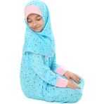 Kız Çocuk Namaz Elbisesi Yıldız Desenli Kolu Manşetli - 4 - 5 Yaş - Turkuaz