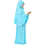 Kız Çocuk Namaz Elbisesi Yıldız Desenli Uzun Başörtülü - 8 - 9 Yaş - Turkuaz