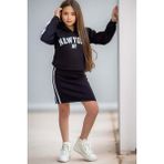 Kız Çocuk New York Baskılı Kapüşonlu Sweatshirt Ip Askılı Penye Kumaş Elbise 2li Siyah Takım - 4 - 5 Yaş