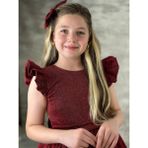 Kız Çocuk Omzu Fırfırlı Parıldayan Bordo Elbise - 4 Yaş