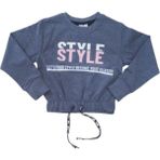 Kız Çocuk Önü Style Yazı Desenli Beli Bağlamalı Füme Renk Sweatshirt - 5 - 6 Yaş