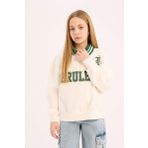 Kız Çocuk Oversize Geniş Kalıp Polo Yaka Baskılı İçi Yumuşak Tüylü Sweatshirt
