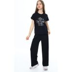Kız Çocuk Oversize Pamuklu Beli Lastikli Fitilli Alt&üst Takım PANTOLON&TIŞÖRT-AÜT-2014 - 7 - 8 Yaş - Siyah