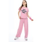 Kız Çocuk Oversize Pamuklu Beli Lastikli Fitilli Alt&üst Takım PANTOLON&TIŞÖRT-AÜT-2014 - 8 - 9 Yaş - Pudra