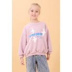 Kız Çocuk Oversize Santorini Baskılı Mevsimlik Sweatshirt Açık Gül Rengi - 11 - 12 Yaş