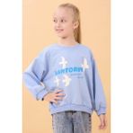 Kız Çocuk Oversize Santorini Baskılı Mevsimlik Sweatshirt Mavi
