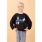 Kız Çocuk Oversize Santorini Baskılı Mevsimlik Sweatshirt Siyah - 9 - 10 Yaş
