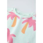 Kız Çocuk Palmiye Desenli Mint Yeşili T-Shirt Şort Alt Üst Takım 2 Parça - Çok Renkli - 2 - 3 Yaş