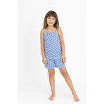 Kız Çocuk Pamuklu Ip Askılı Şortlu Pijama Takımı - Mavi - 9 - 10 Yaş