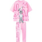 Kız Çocuk Pamuklu Kumaş 3 Boyutlu Peluş Tavşan Detaylı Tshirt Tayt Alt Üst Takım - Pembe - 4 - 5 Yaş