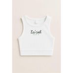 Kız Çocuk Pamuklu La'ciel Yazılı Ribana Atlet Crop Top - Yazlık Basic Tasarım - Beyaz - 13 - 14 Yaş