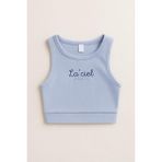Kız Çocuk Pamuklu La'ciel Yazılı Ribana Atlet Crop Top - Yazlık Basic Tasarım - Mavi - 11 - 12 Yaş